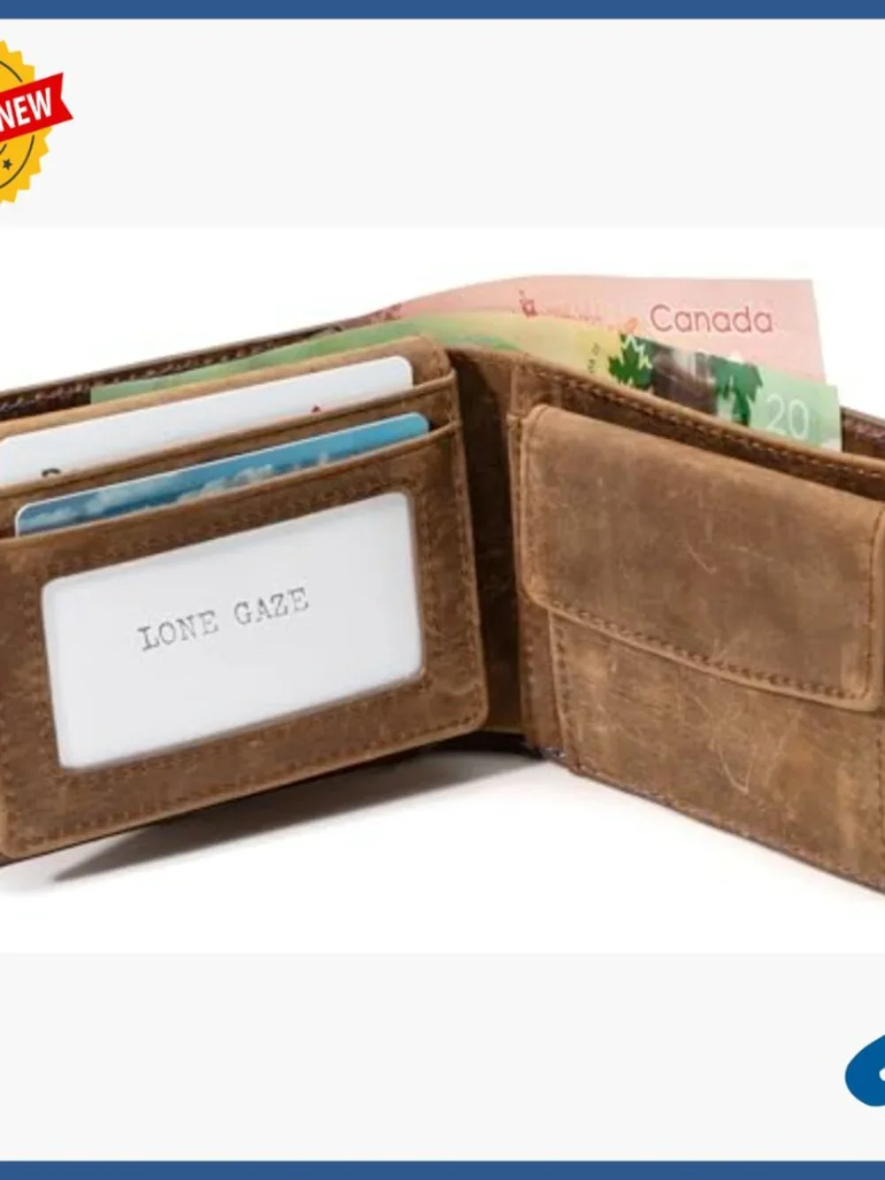Men's RFID Leather Bifold Wallet with Wolf Embossing, Gift Box